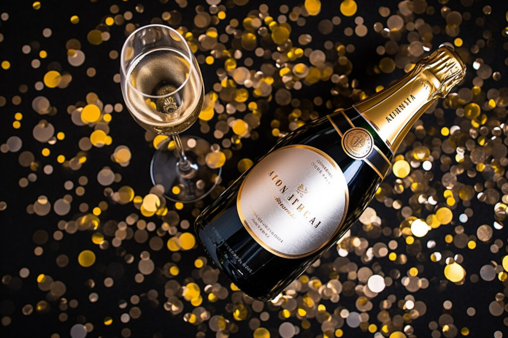 Bouteille de champagne avec étiquette