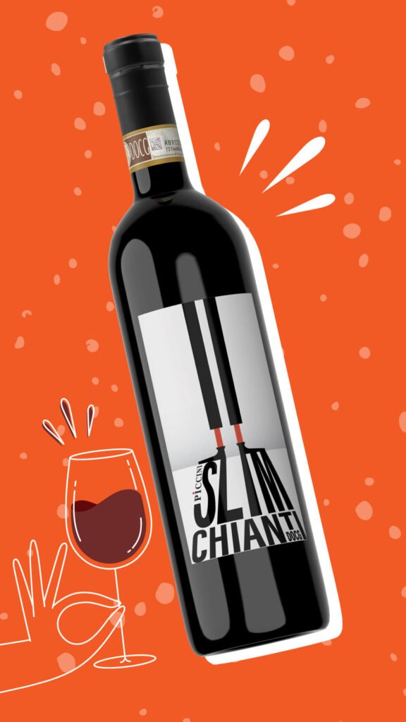 La révolution du vin à faible alcool avec le docg Piccini Slim Chianti et la gradation rouge et blanc de l'alcoolique contenue dans la ligne onze